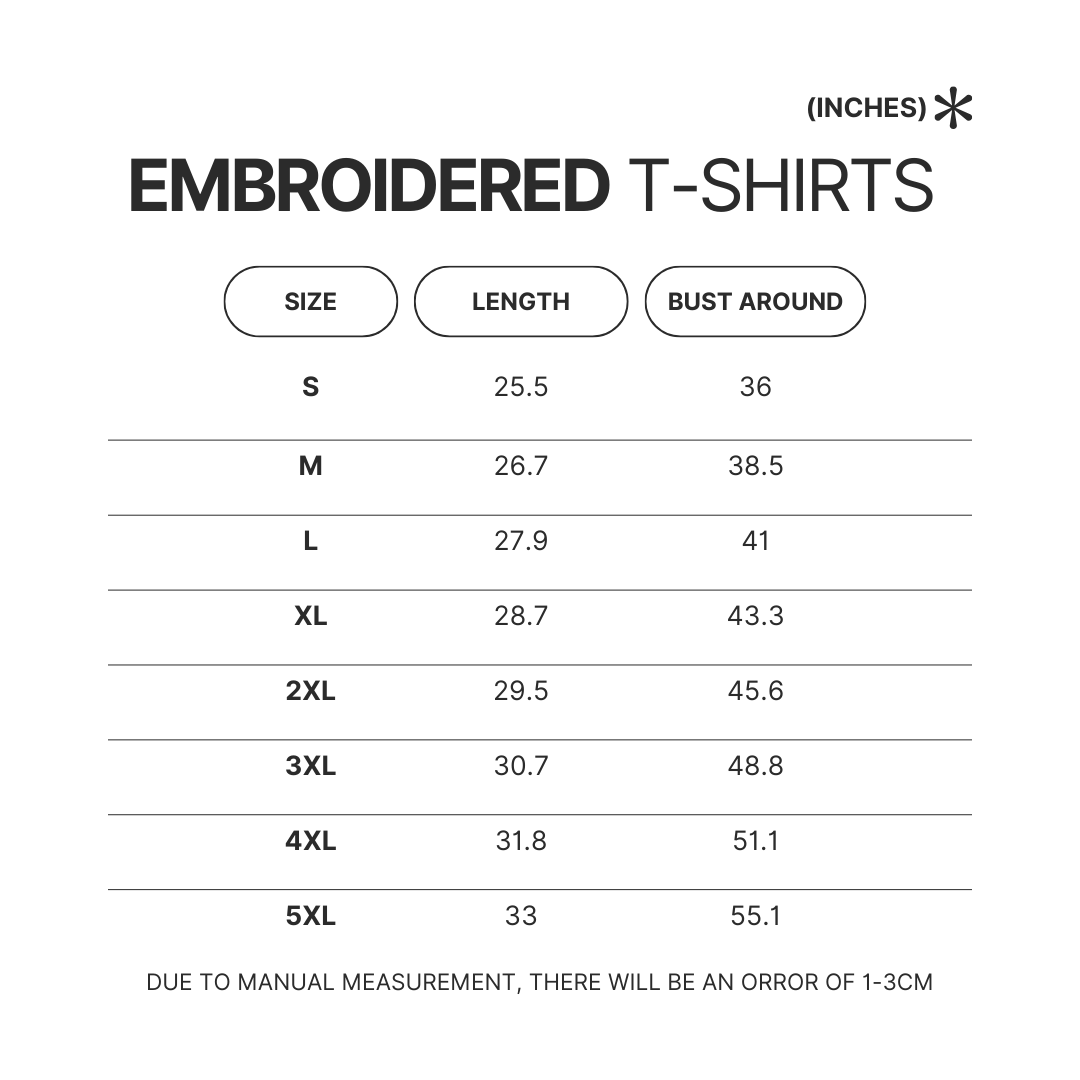 Embroidered T shirt Size Chart - PhD Graduation Gifts