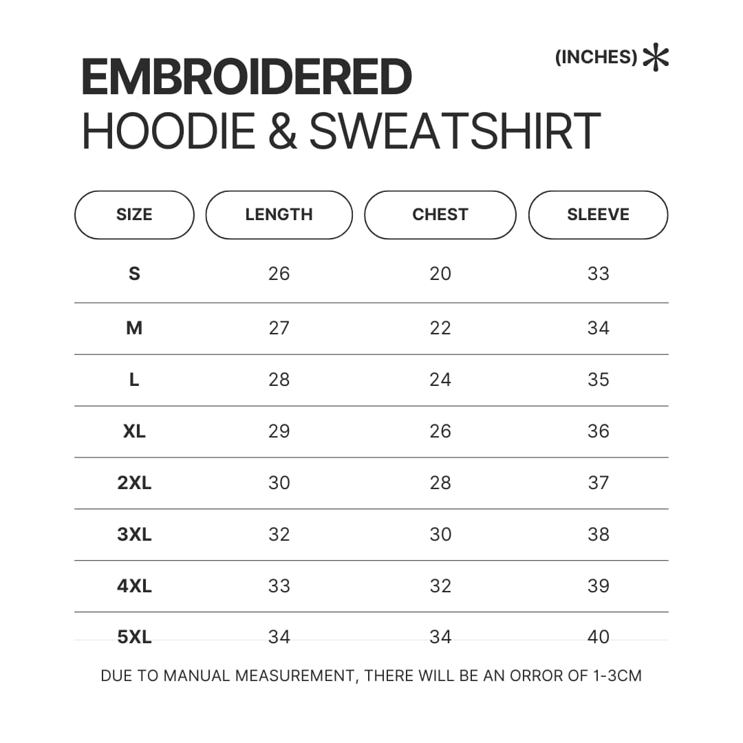 Embroidered Hoodie Sweatshirt Size Chart - PhD Graduation Gifts